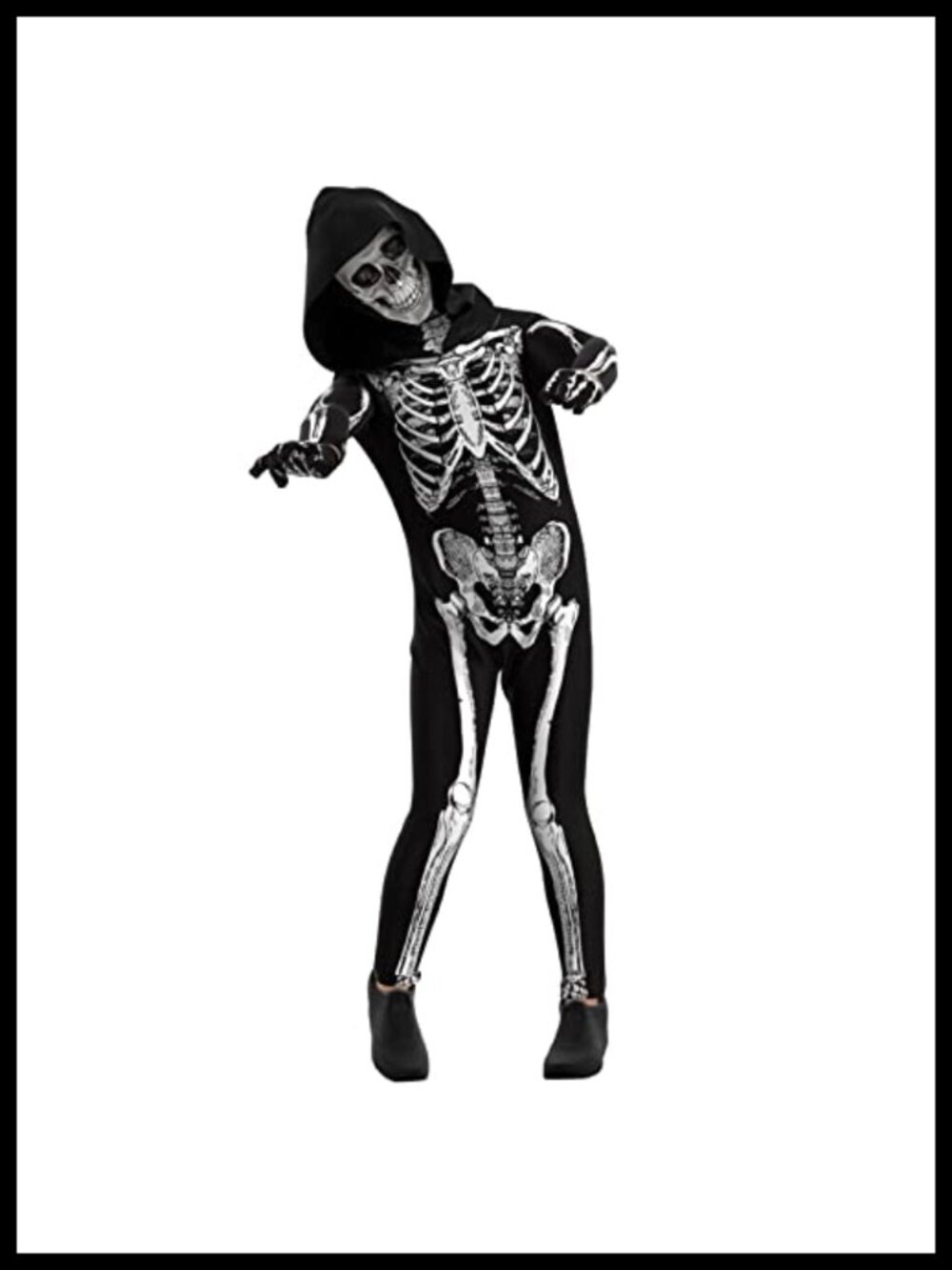 Unisex Skeleton Jumpsuit Costume & Mask Polyester Hooded